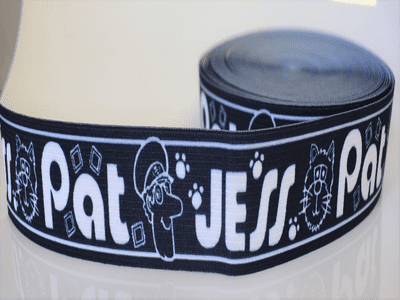 Clearance Blue Printed Knitted Elastic . 25mm. Navy. 10 metres