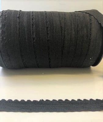 Fold Over Eyelash Edge Elastic. 20mm.  Black. 20 metres
