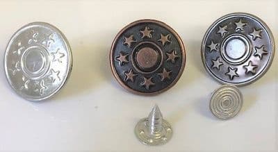 Jean Buttons.  17mm.  Silver, Antique Silver & Bronze.  100 Buttons