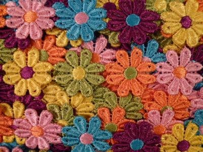 Large Daisy Guipure Trimming. 25mm. Multi Colour.  13.7 metres