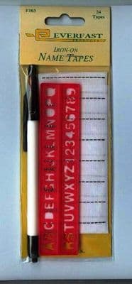 NLS/1 Iron On Nametapes with pen & stencil.  Pack of 5