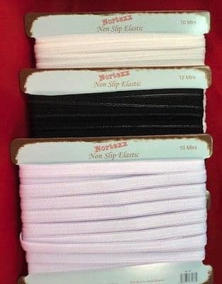 Non Slip Elastic.  10mm. Black, White & Ivory. 10 metres.