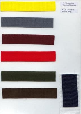 Polypropylene Webbing. 25, 38 & 50mm.  13 Colours + Rainbow. 50 metres