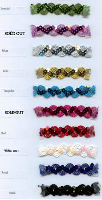 SF-0805 Sequin Trim.  1cm.  Black, Gold, Emerald, Red, Royal, Silver, & Turquoise. 10 metres.
