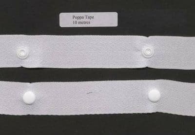 Snap/Poppa Tape. 25mm .  White.  10 metres