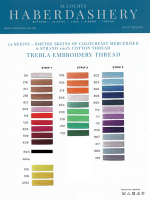 Trebla Embroidery Threads. 8 metre skeins. 30 colours. 24 skeins per pack