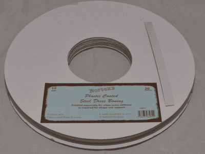 White Plastic Coated Steel Dress Boning.  10, 12 & 14mm.  20 metres.