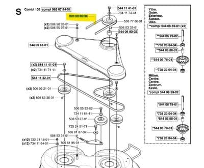 531 00 60-96 Engine to Deck Belt Husqvarna Rider 589514601, 535411901