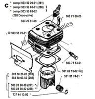 Nikasil Cylinder & Piston Barrel Kit Husqvarna 288xp & 281xp & 181se Chainsaws 54mm Rep  503506301