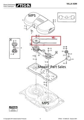Stiga Deck V Belt Fits Villa 92M, Ready 92M, 1134-9069-01, 9585-0128-01, 9585-0149-01, 1134-9096-01