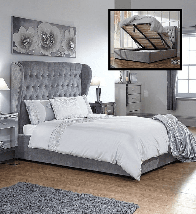 Kingsize (5Ft) Dakota Winged Ottoman Slatted Bedframe - Gas Lifting