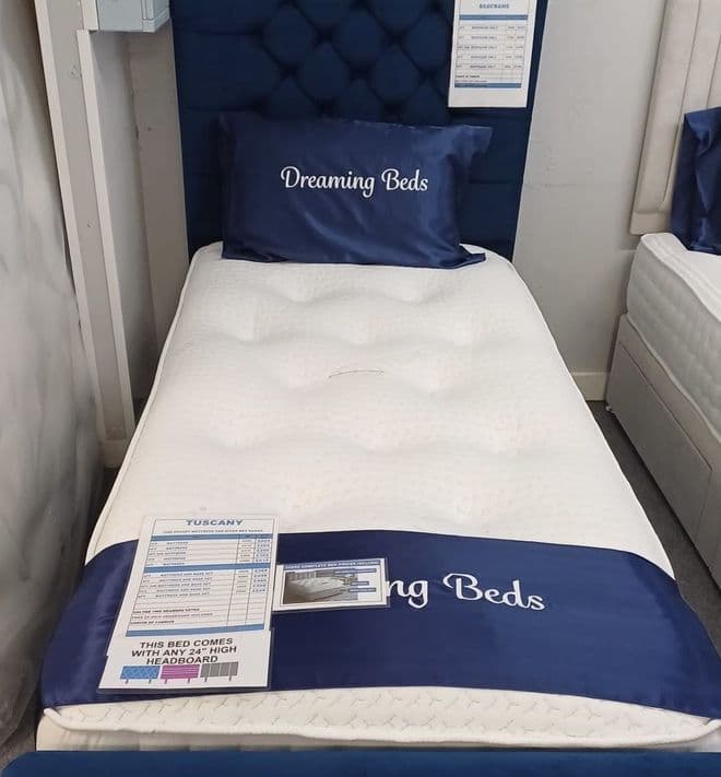 Single (3Ft) Tuscany 1000 Pocket (Wool, Silk, Cashmere) Divan Bed - Soft Medium Feel