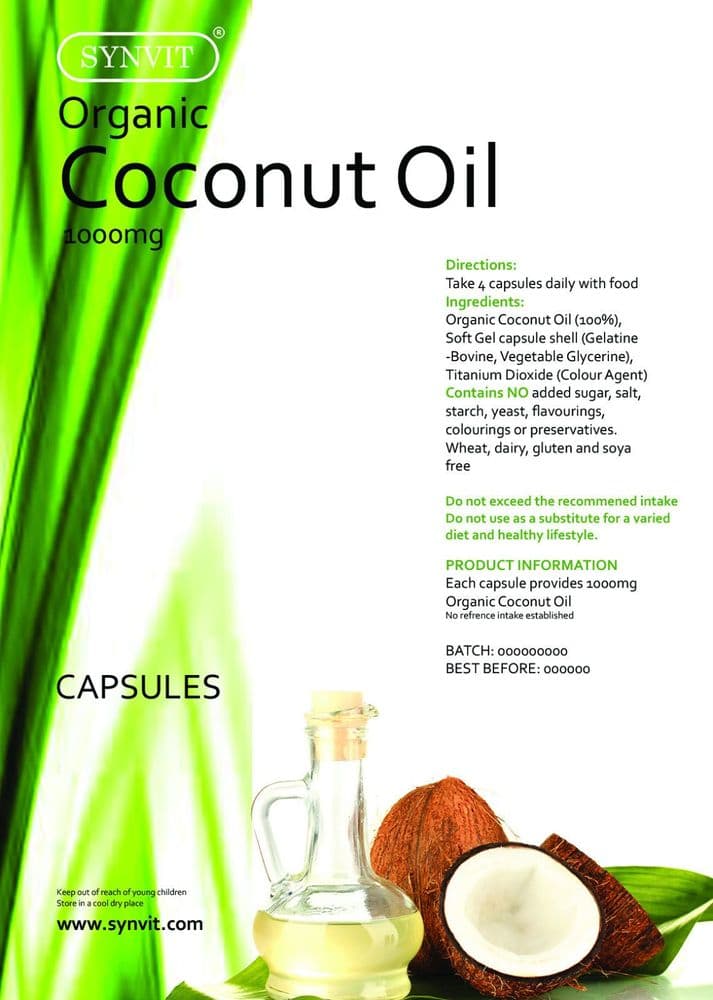 Organic Virgin Coconut Oil 1000mg Softgel Capsules ENERGY SYNVIT