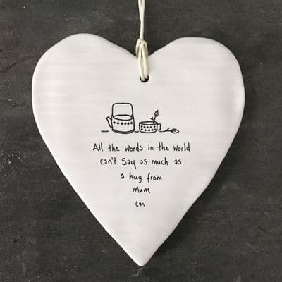 'A hug from mum' East of India Porcelain Hanging Heart