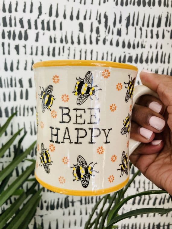 'Bee Happy' Bee Design Ceramic Mug