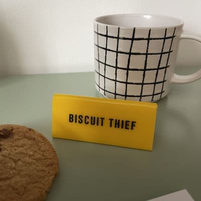 'Biscuit Thief' Yellow Office Desk Sign