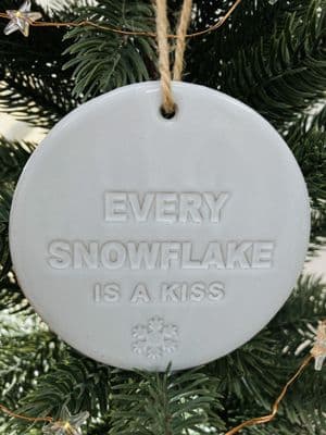 'Every snowflake is a kiss'   Rustic Grey Glazed Ceramic  Hanger