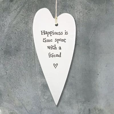 'Happiness is time spent with a friend' East of India Long Hanging Heart
