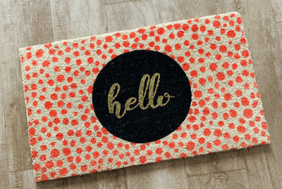 'Hello' Neon  Orange and Gold Spot Doormat