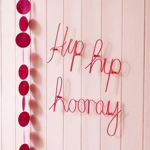 'Hip Hip Hooray' Neon Pink Wire Word Art by Bombay Duck