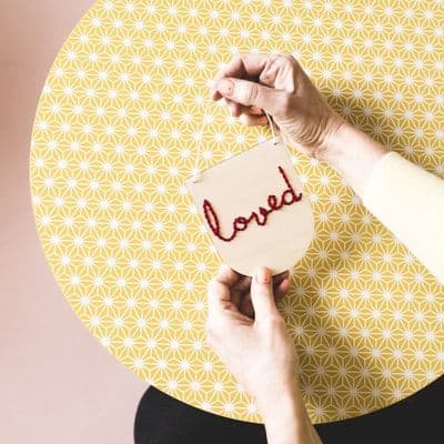 'Loved' Embroidery Wooden Banner Craft Kit, Red