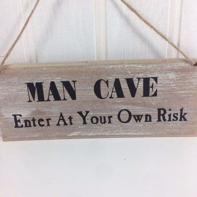 'Man Cave Enter At Your Own Risk' Wooden Sign by Gisela Graham