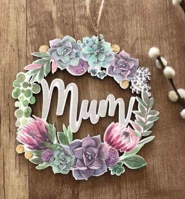 'Mum' Succulent Wooden Decoration by Gisela Graham