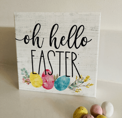'Oh Hello Easter' Wooden Block Plaque