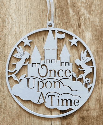 'Once Upon A Time', wooden cut-out hanging sign