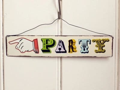 'Party’ Arrow Metal Hanging Sign