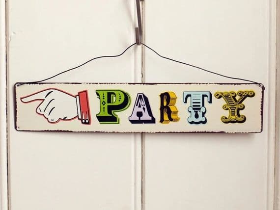 'Party’ Arrow Metal Hanging Sign