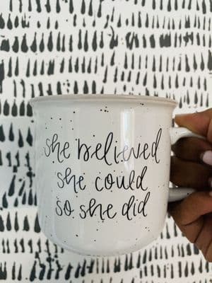 'She Believed She Could' Speckled  Ceramic Mug