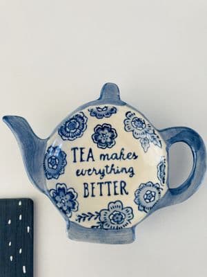 'Tea Makes Everything Better' Blue Floral  Tea Bag Holder Plate