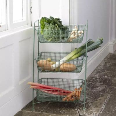 3 Tiered Green Wire Basket  Storage Shelf Unit, Grand Illusions