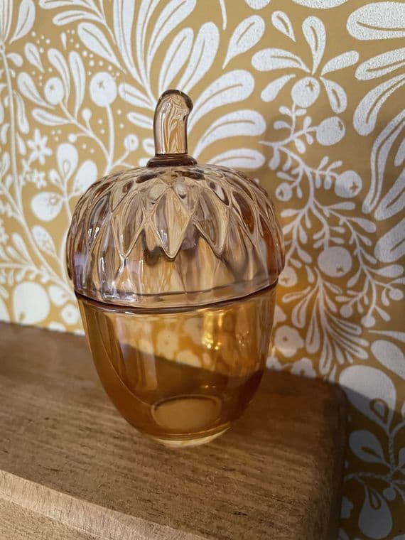 Amber Glass Acorn Trinket Pot