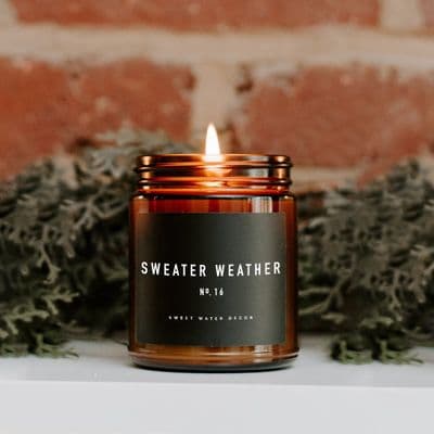 Amber Glass Jar, 'Sweater Weather' Soy Candle