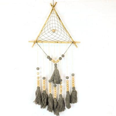 Bamboo Triangle Boho Dream Catcher,  Grey