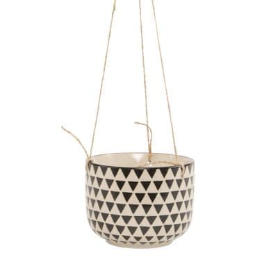 Black and White Geometric Triangle Hanging Plant Pot/Planter