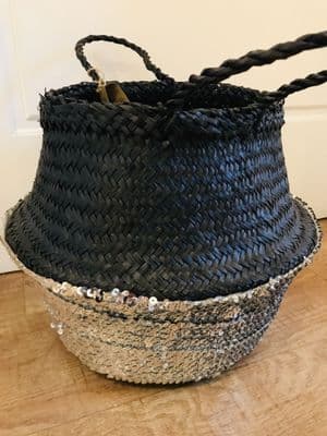 Black Belly Basket, Silver Sequin, Medium