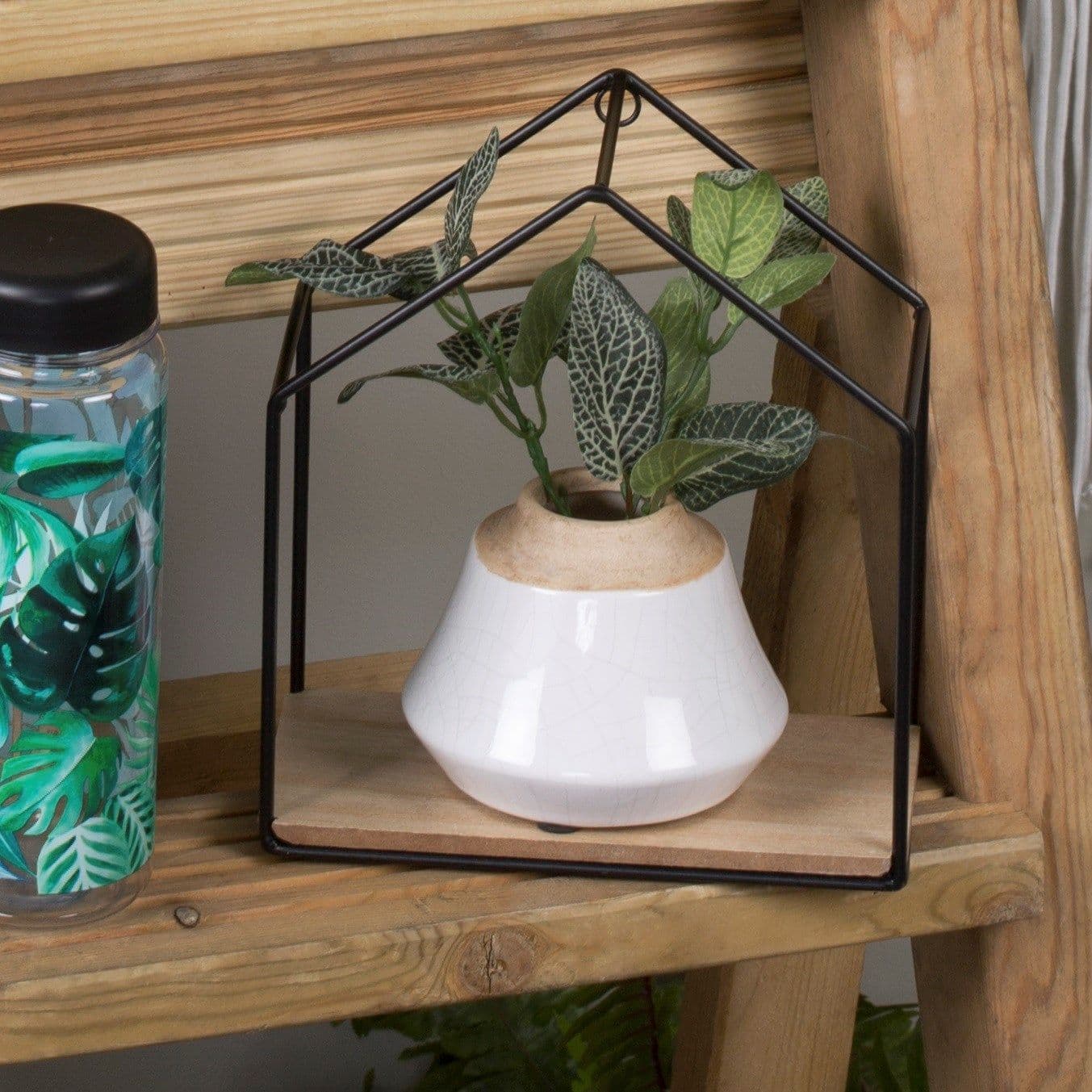Black Metal and Wood House Shelf