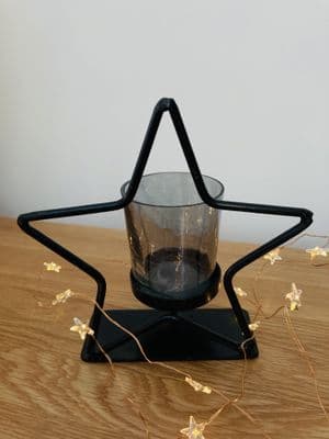 Black Metal & Glass Star Tea light Candle Holder