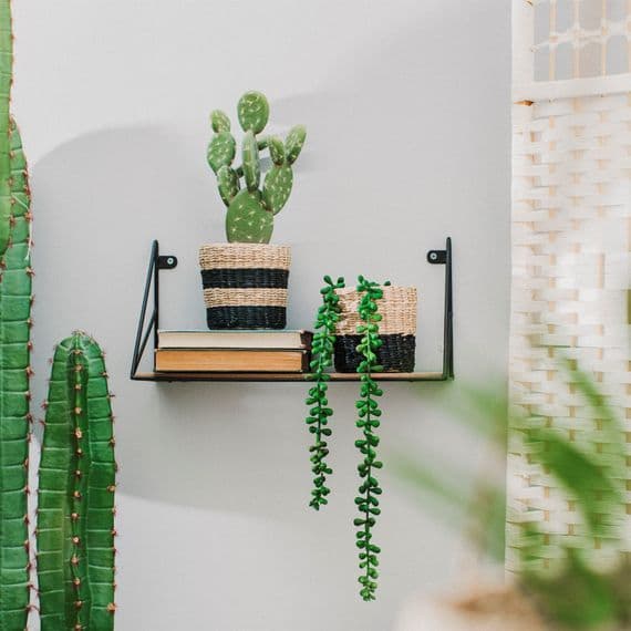 Black Wire Wall Shelf, Metal and Wood