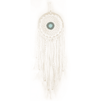 Small Boho Crochet Dream Catcher, White/Taupe/Grey/Blue