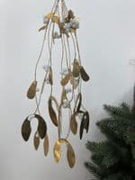 Brass Mistletoe and White Berry Hanging Christmas Decoration
