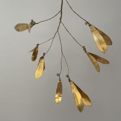 Brass Mistletoe and Wooden Berry Hanging Decoration, Small
