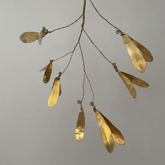 Brass Mistletoe and Wooden Berry Hanging Decoration, Small