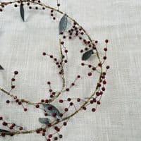 Brass Wire Garland with Deep Red Berries and Zinc Leaves