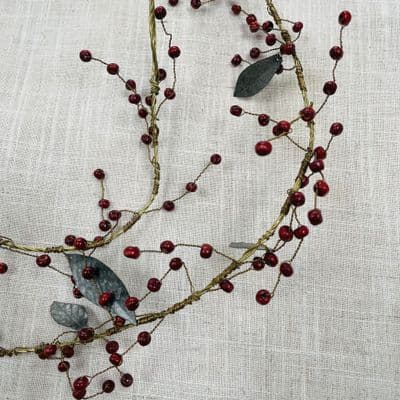 Brass Wire Garland with Deep Red Berries and Zinc Leaves