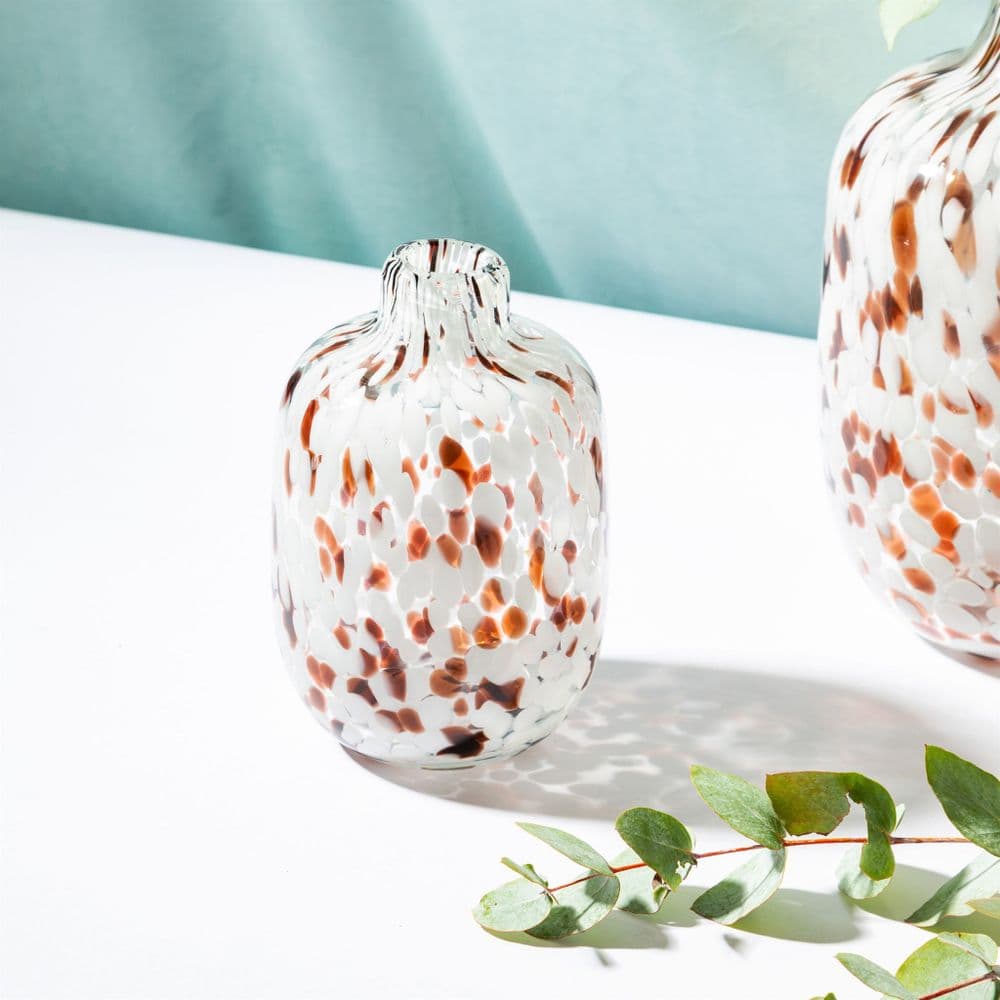 Brown and White Speckled Glass Vase