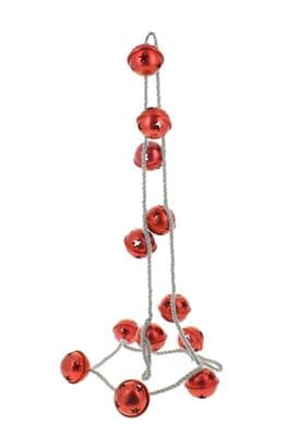 Brushed Red,  12 Jingle Bell Garland on  Rope Hanger